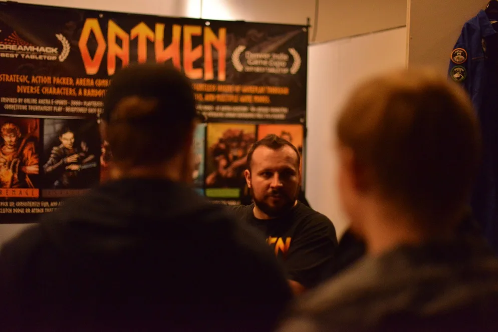 Jason Luedeking at the Oathen booth