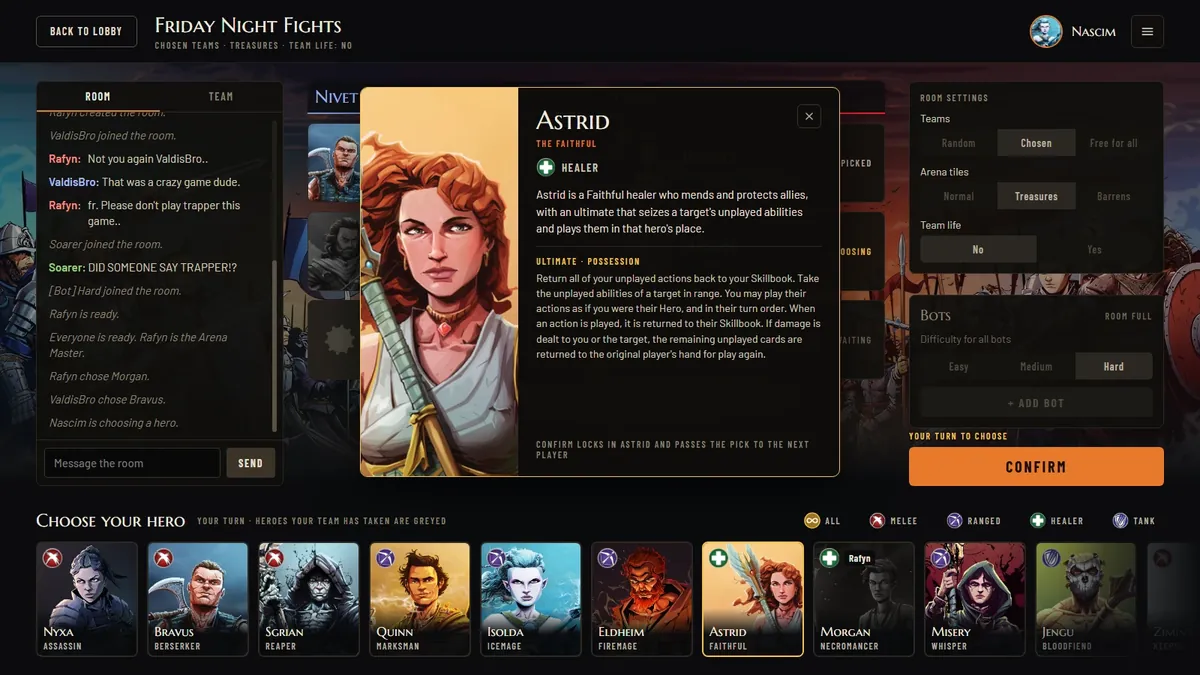 Oathen&rsquo;s digital game: choosing a hero in an online room